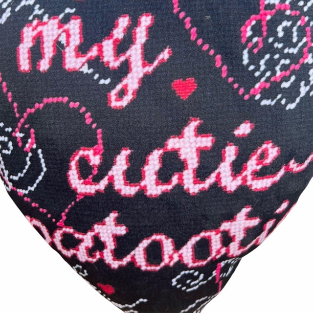 Velvet "Cutie-Patootie" Custom Made Sculpted Heart Pillow, Original For Sale - Image 4 of 6