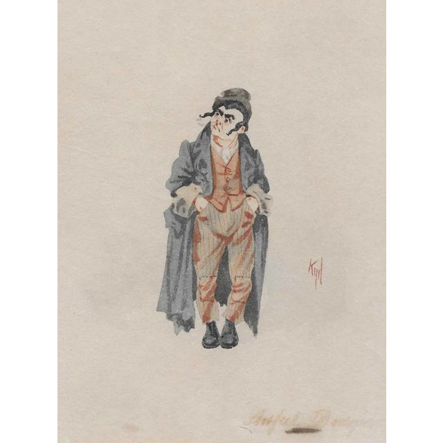 Antique Artful Dodger Charles Dickens Watercolor Painting For Sale