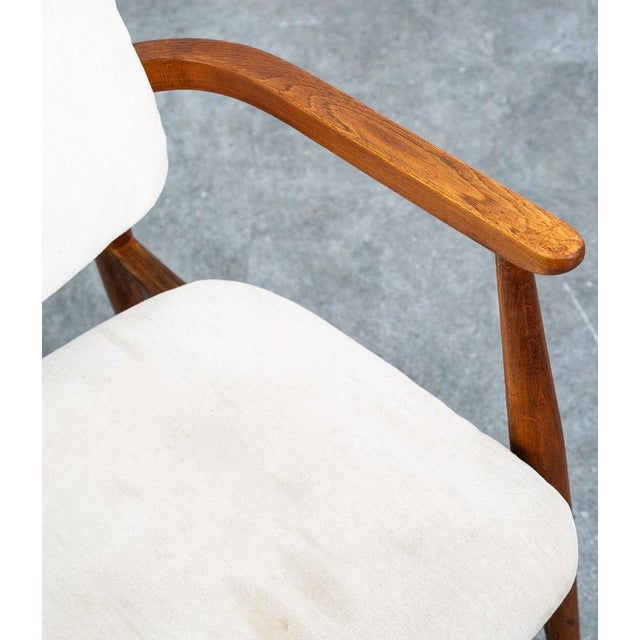 Wood Mid Century Modern Armchairs Dining Chairs Walnut Wood 2 Two White American Pair For Sale - Image 7 of 12