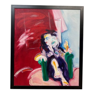 Hans Giesen Portrait of a Woman in Chair Signed Painting, Circa 1989 For Sale