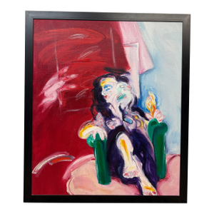 Hans Giesen Portrait of a Woman in Chair Signed Painting, Circa 1989