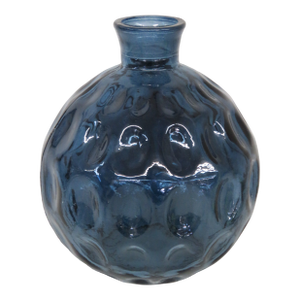 Blue Glass Round Bottle Vase Thumbprint Design 4691b
