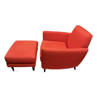 Cb2 Atomic Orange Parlour Chair & Ottoman For Sale