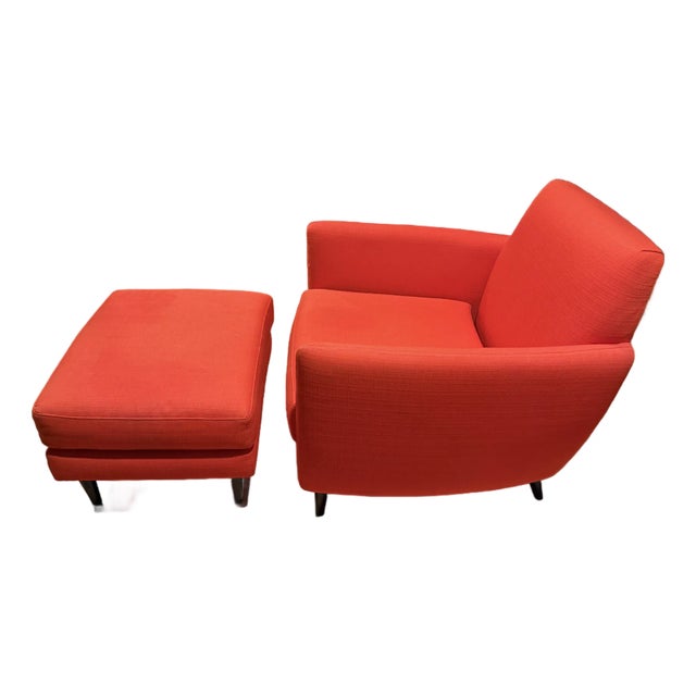 Cb2 Atomic Orange Parlour Chair & Ottoman For Sale