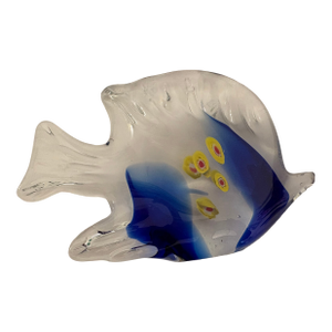 Murano Hand Blown Glass Vintage Blue Millifora Angel Fish Sculpture