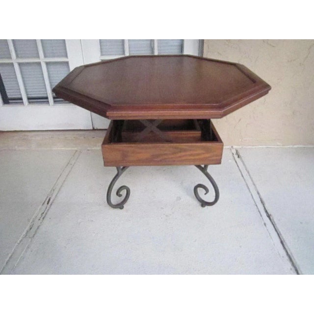 1970s Vintage Octagonal Dark Color Wood Coffee Table With Storage Underneath For Sale - Image 11 of 12