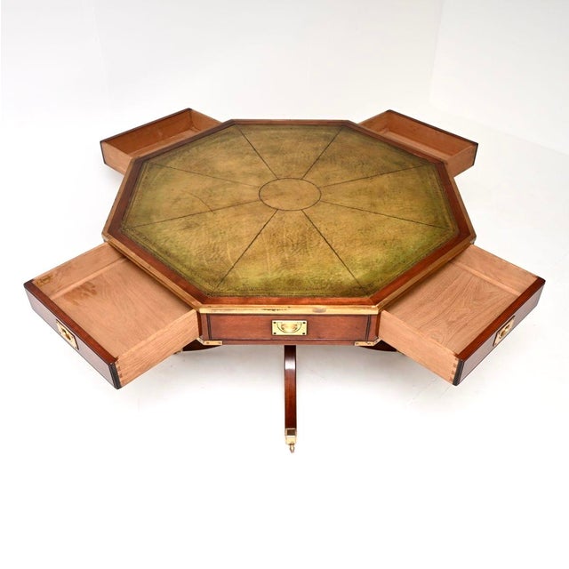 Large Antique Military Campaign Drum Table with Leather Top, 1950 For Sale - Image 4 of 11