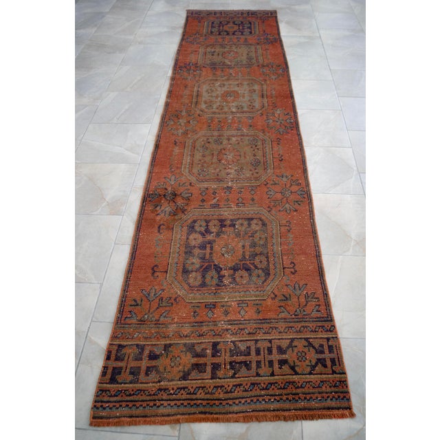 1970s 1970s Distressed Oushak Runner Rug Muddy Waters Color Hallway For Sale - Image 5 of 10