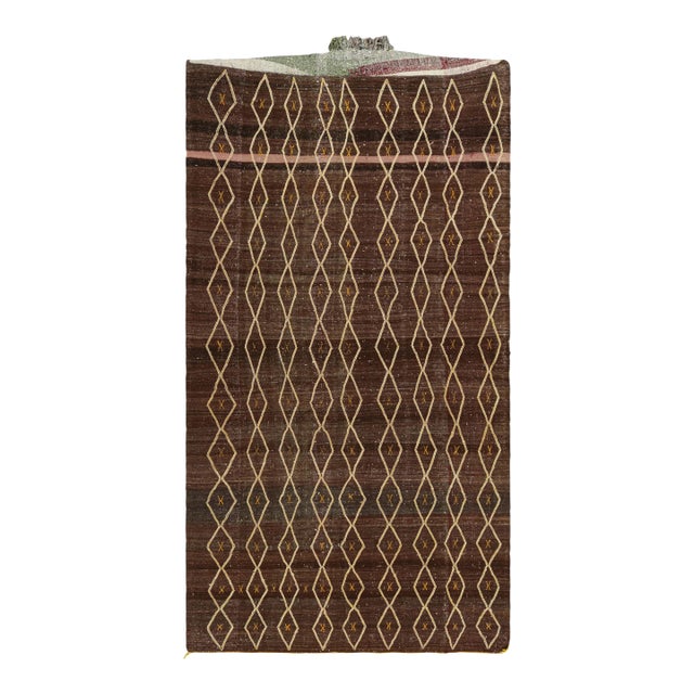 Vintage Moroccan Kilim in Brown With Geometric Lozenges, From Rug & Kilim For Sale