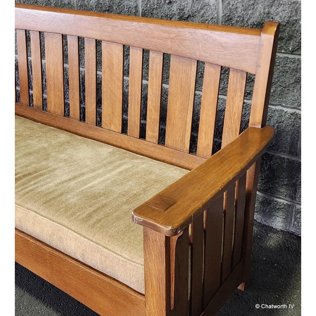 Arts & Crafts Antique Mission Oak Arts & Crafts Period Charles P. Limbert Settee Settle, C1906-1915 For Sale - Image 3 of 16