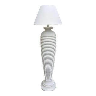 Vintage Postmodern White Plaster Textured Ribbed Floor Lamp Attributed to Michael Taylor For Sale