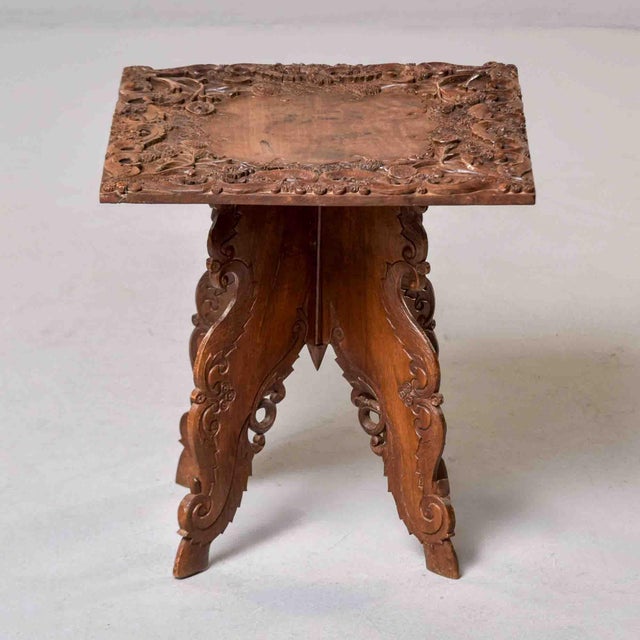 Late 19th Century Anglo-Indian Carved Hardwood Folding Occasional Table With Burl Top For Sale - Image 5 of 9