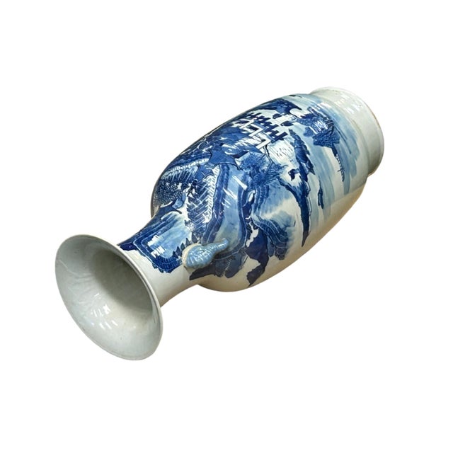 23" Vintage Blue White Scenery Porcelain Elephant Head Ear Art Vase For Sale In San Francisco - Image 6 of 12