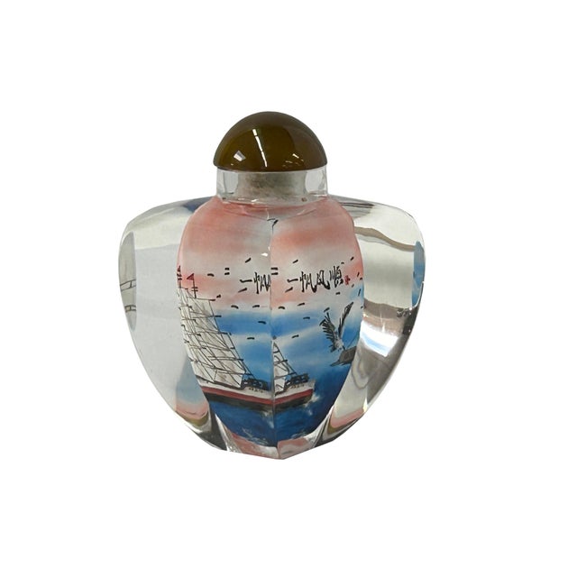 2000 - 2009 Chinese Inside Oriental Scenery Vessels Graphic Glass Art Bottle For Sale - Image 5 of 7
