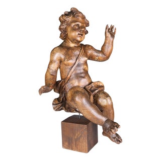 Italian Artist, Large Carved Putto Cherub Figure, Late 18th Century, Limewood For Sale