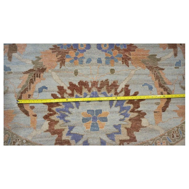 Afghan Sultanabad Master Wool 11x11 Round Ivory, Light Blue & Light Orange Handmade Area Rug #1143252 For Sale In Houston - Image 6 of 9