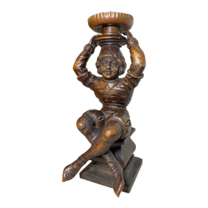 Antique 1800's Carved Wood Architectural Salvage Figural Candlestick Sculpture