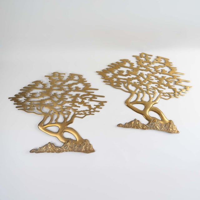 Vintage Korean Brass Bonsai Tree Wall Art Sculptures - A Pair For Sale - Image 4 of 10