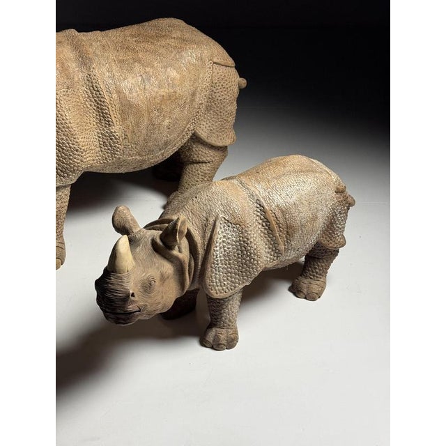 Hand-Carved Wooden Rhinoceros Statues, 1960s, Set of 2 For Sale - Image 13 of 18
