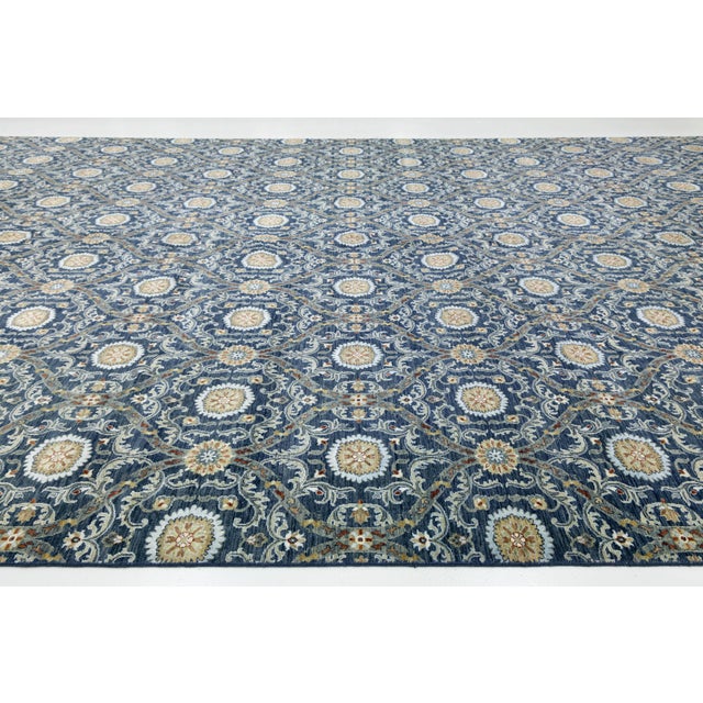 Blue Modern Midnight Blue Ikat Style Hand-Knotted Wool Area Rug 13x20 For Sale - Image 8 of 9