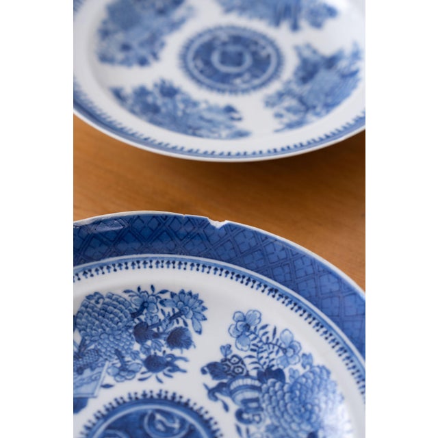 Mid 19th Century Chinese Blue + White 10" Fitzhugh Plates - Set of 4 (C. 1820-1850) For Sale - Image 4 of 7