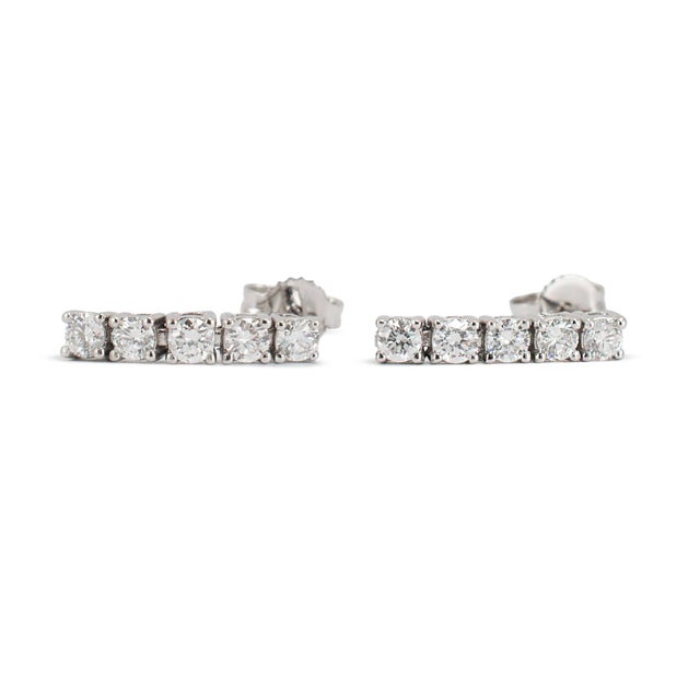 Ladies 14k White Gold 0.56ctw Lab Grown Round Diamond Dangle Drop Earrings, A Pair For Sale In Houston - Image 6 of 9