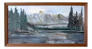 Vintage Mountain Lake Painting