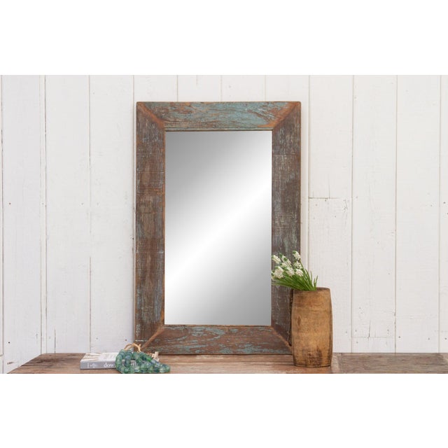 Blue Rustic Reclaimed Framed Mirror For Sale - Image 8 of 8