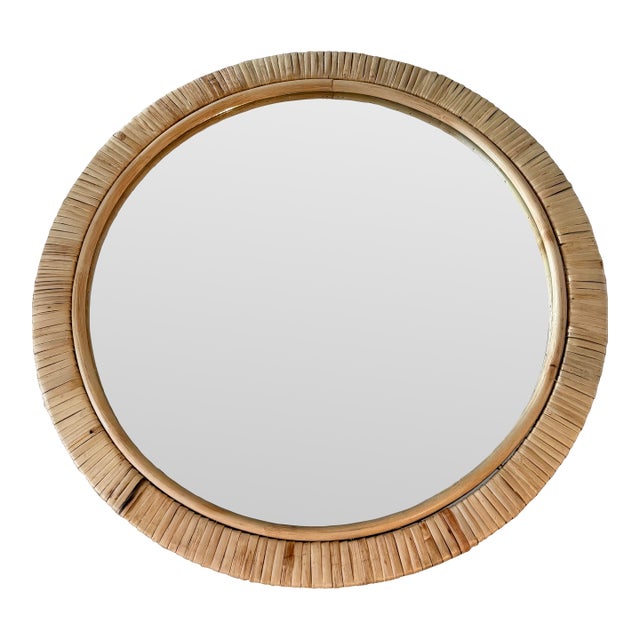 Vintage Rattan Round Mirror For Sale