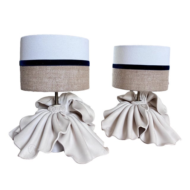 Etoffe Lamps in Clay by Raynal-Garcin Rémie, 1970s, Set of 2 For Sale