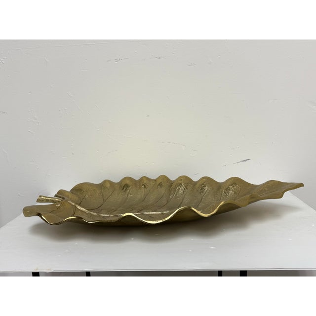 Traditional Z Gallerie Gold-Tone Metal Leaf Tray For Sale - Image 3 of 11