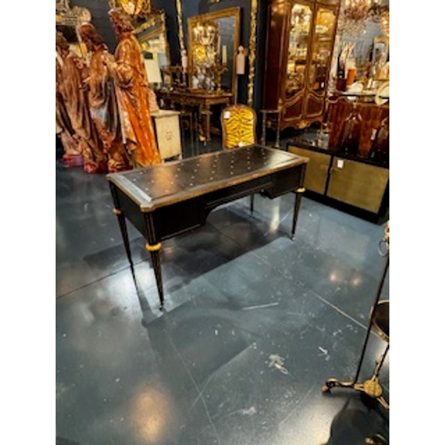 Vintage Louis XVI Style Black and Gold Writing Desk For Sale In Dallas - Image 6 of 11