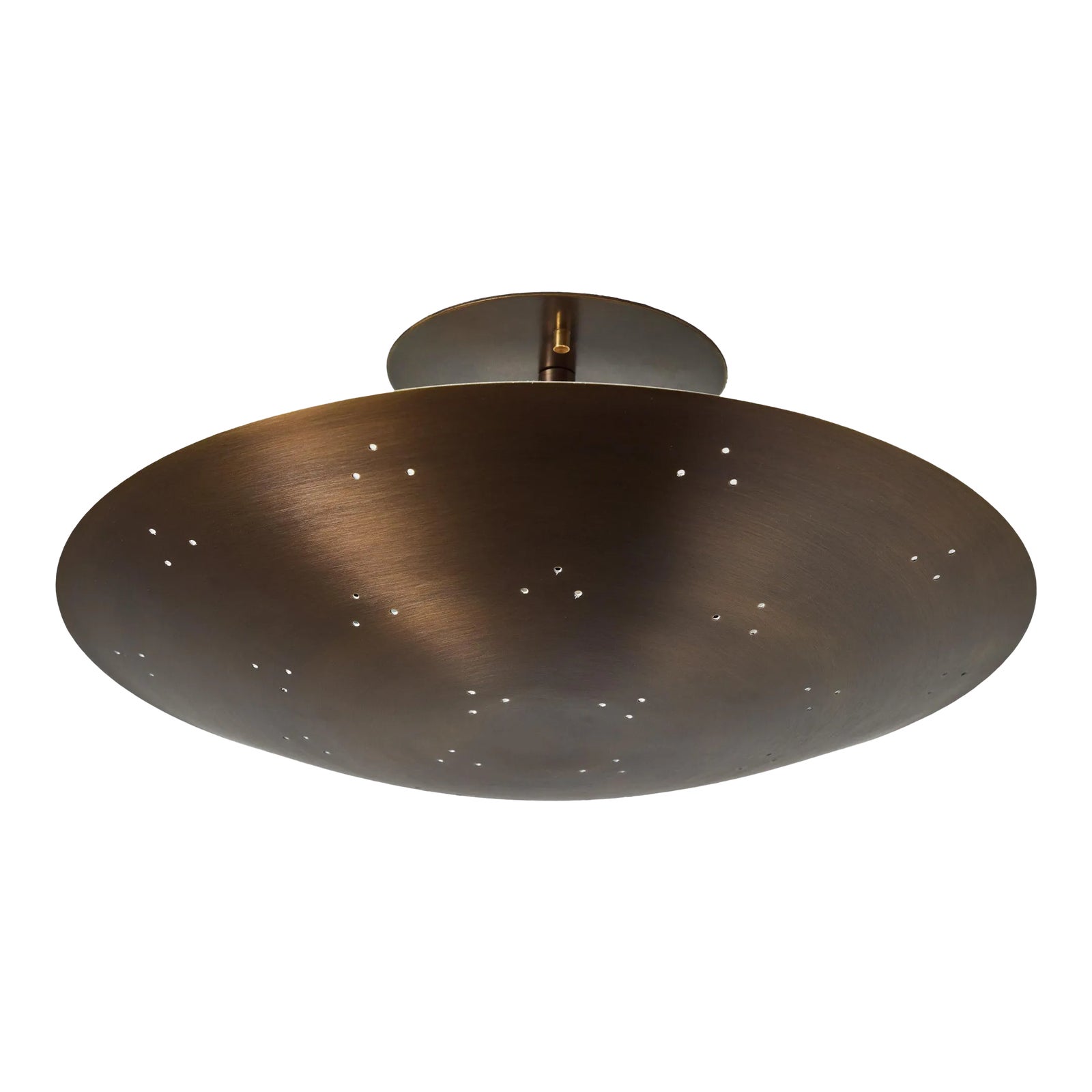 Two Enlighten 'Rey' Perforated Patinated Brass Dome Ceiling Lamp