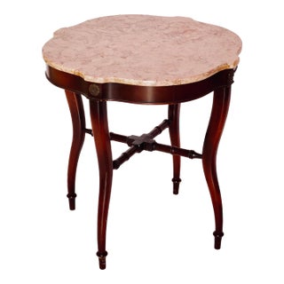 1940s Rococo Mahogany and Rouge Marble Centre Table For Sale