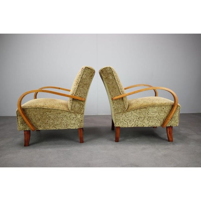 Czechoslovak Lounge Chairs with Curved Wooden Armrests by Jindřich Halabala, 1950s, Set of 2 For Sale - Image 14 of 18