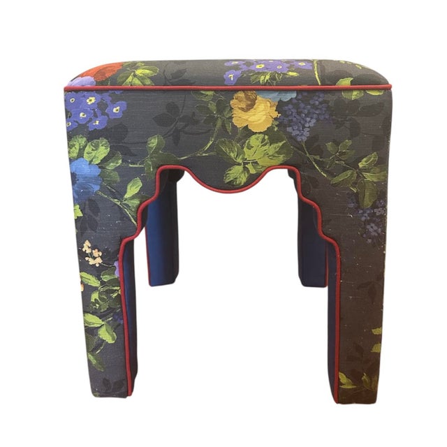Textile Mackenzie Childs Covent Garden Upholstered Ottoman / Parsons Stool / Vanity Chair For Sale - Image 7 of 12