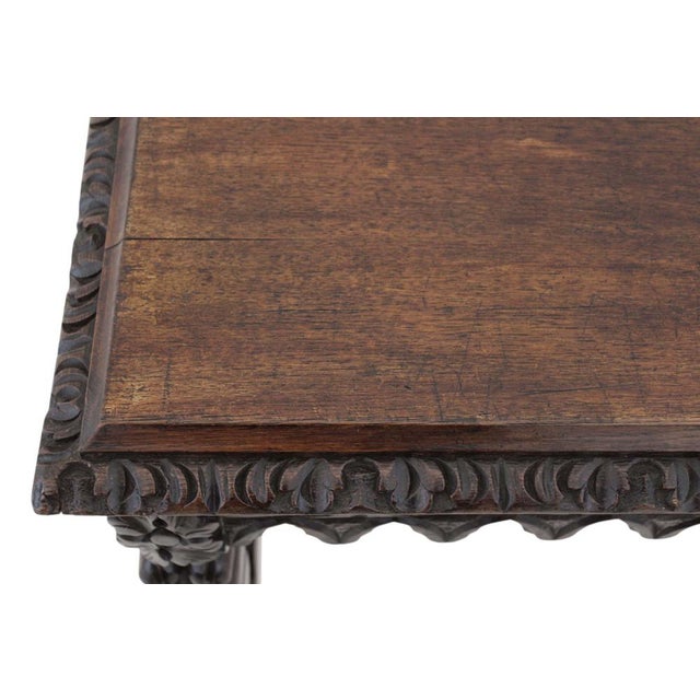 Brown Antique Victorian Carved Oak Writing Table, 1800s For Sale - Image 8 of 15