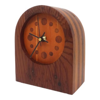 1970s Handcrafted Laminated Wood Desk Clock For Sale