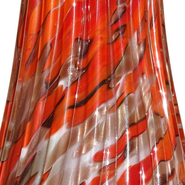 Orange Murano Fratelli Toso Vintage Bright Orange Copper Aventurine Flecks Italian Art Glass Flared Rim Flower Vase For Sale - Image 8 of 10