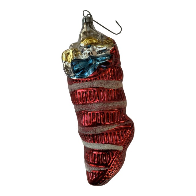 1960s Vintage German Christmas Glass Stocking Christmas Ornament For Sale