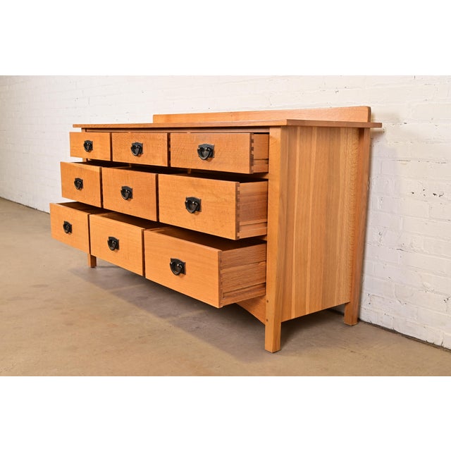Brown Stickley Harvey Ellis Collection Mission Oak Arts & Crafts Nine-Drawer Triple Dresser For Sale - Image 8 of 15