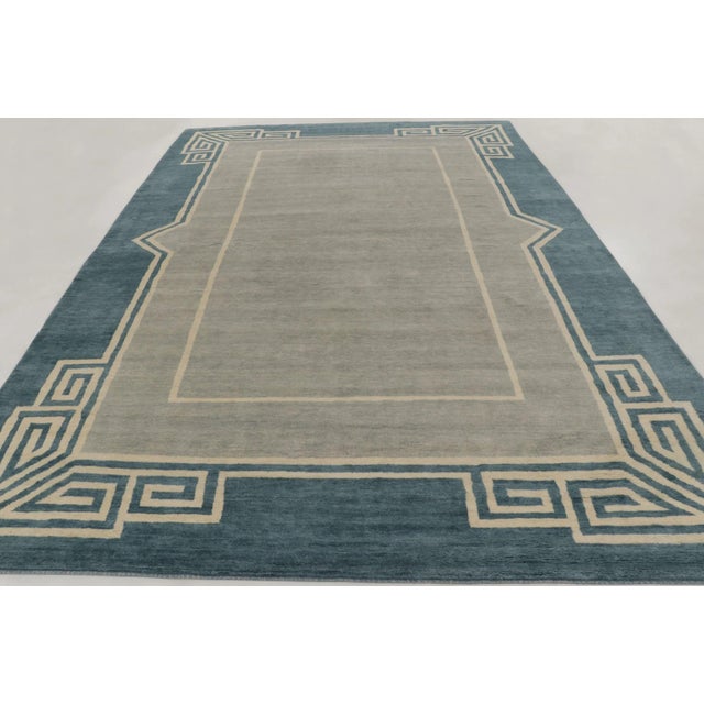 Ivory Rug & Kilim’s Oversized Contemporary Art Deco Style Rug in Teal, Ivory & Gray For Sale - Image 8 of 11