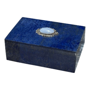 Vintage Lapis Lazuli Jewel Casket Box W Cabochon & Filigree Lid