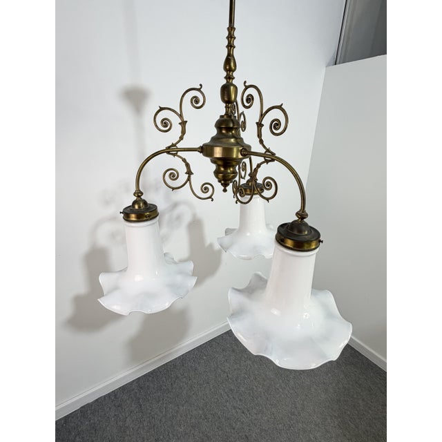 Three-Light Liberty Style Pendant Light in Opal Glass, 1960 For Sale - Image 13 of 18