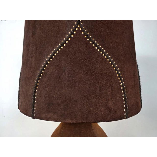 Large Vintage Suede Table Lamp with Matching Shade, 1970s For Sale - Image 3 of 7
