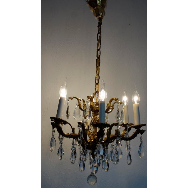 Palwa Brass Lead Crystal Six Liight Chandelier 6 Lights from Palwa, 1960s For Sale - Image 13 of 15