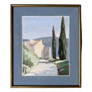 Jean Lallemand, Chemin À Gréoux, 1980s, Gouache, Framed For Sale