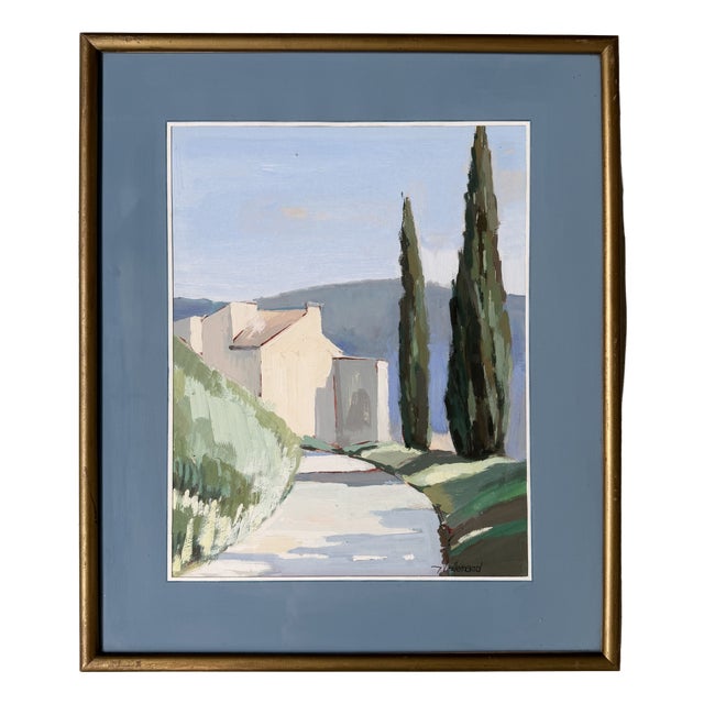 Jean Lallemand, Chemin À Gréoux, 1980s, Gouache, Framed For Sale
