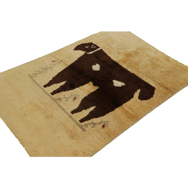 Rug & Kilim Vintage Turkish Rug in Beige-Cream With Brown Animal Pictorial - Rug & Kilim For Sale - Image 4 of 4