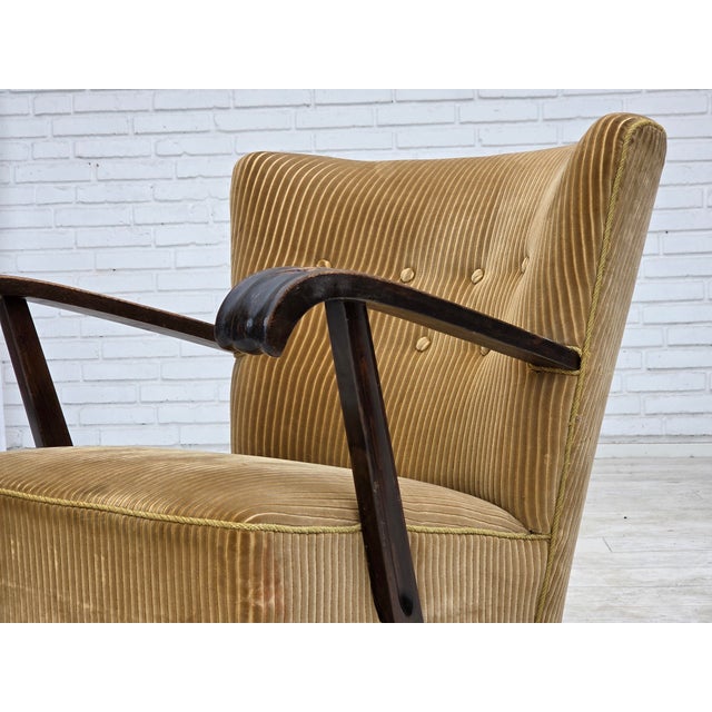 Danish Beech Armchair with Corduro Upholstery, 1950s, For Sale - Image 6 of 18